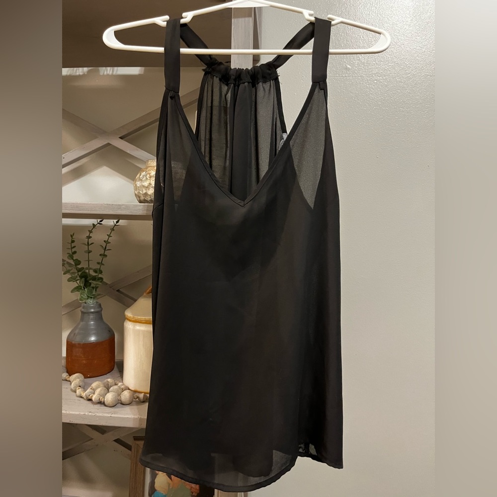 Charlotte Russe sheer black loose tank low v front. Size large